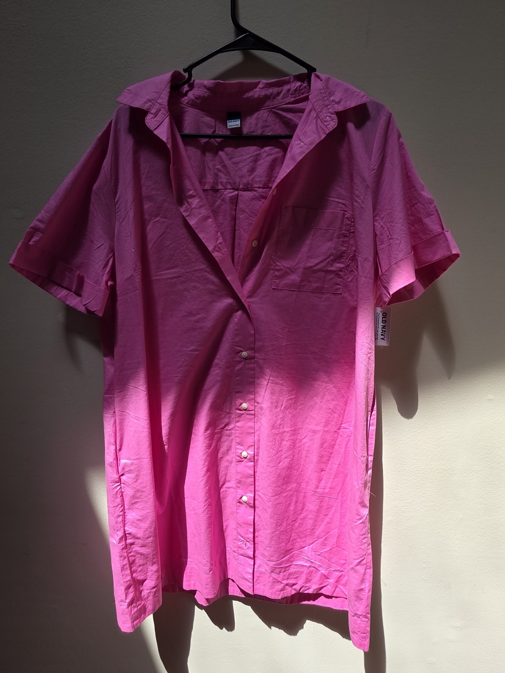 Old Navy Bright Pink Short-Sleeve Button-Down Dress